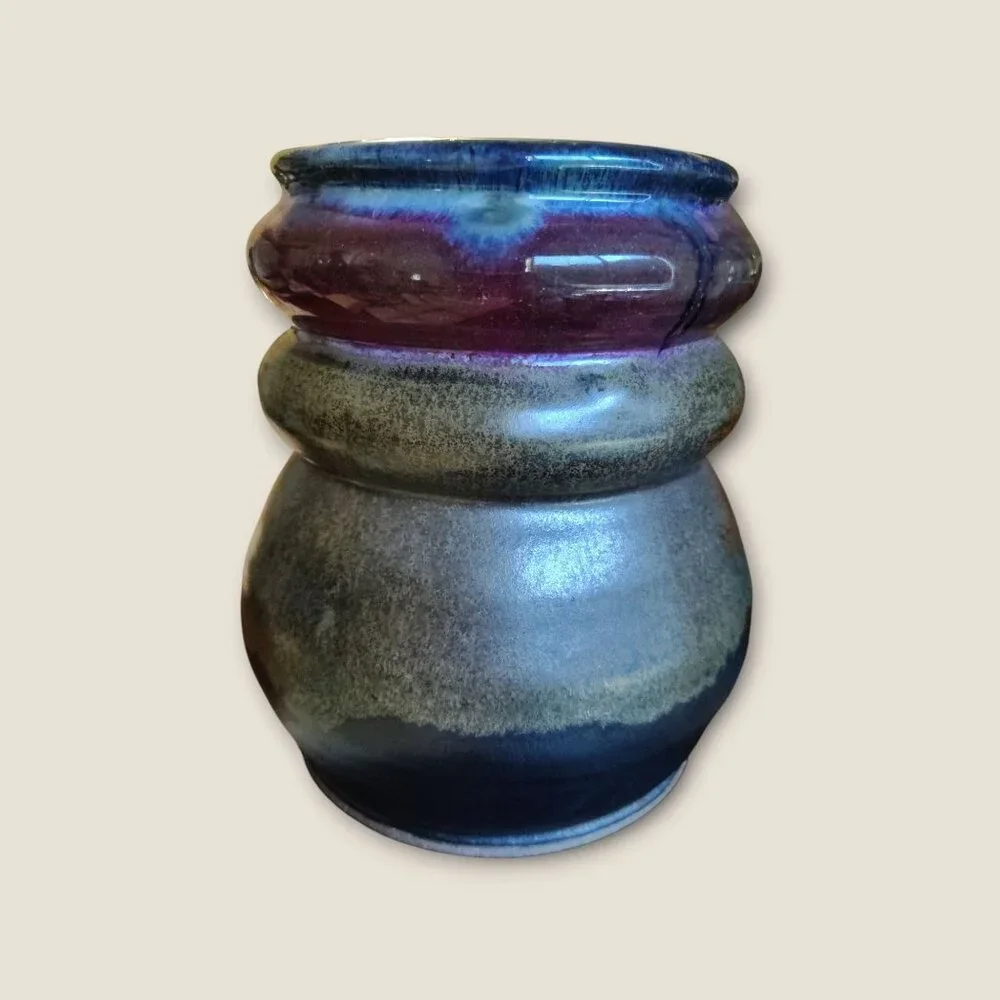 Studio Pottery Vase Signed Wesley 8x8 Multicolor Decorative Handmade Ceramic Art